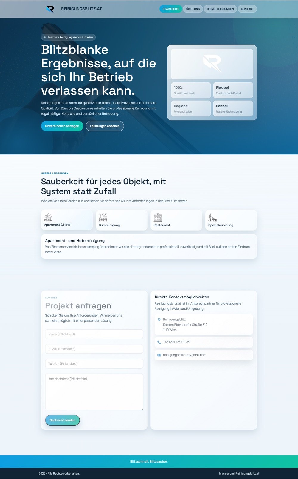Screenshot der Webseite Reinigungsblitz